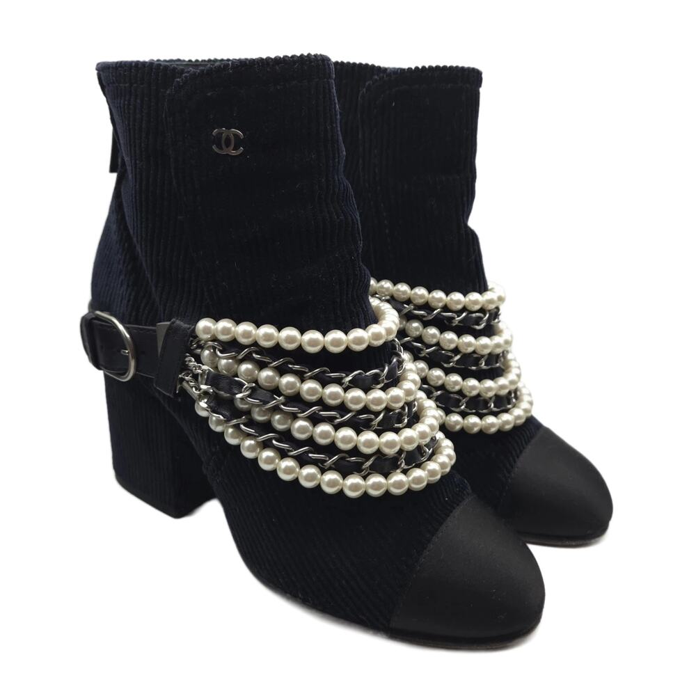 Chanel Navy Corduroy Cap Toe Booties, EU 36 (US 6)